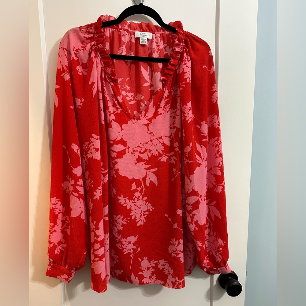 Pink and red floral blouse